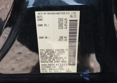2015 Nissan Altima 2.5 S z USA, uszkodzony, nr VIN 1N4AL3AP2FC473355